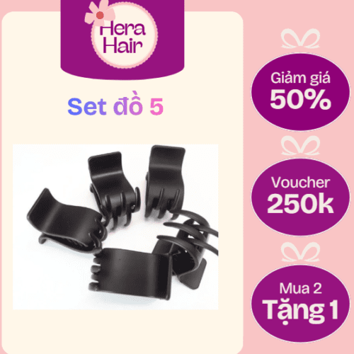 Combo 5 Kẹp tóc càng cua Đen nhám Đen bóng Dẻo Không Gãy