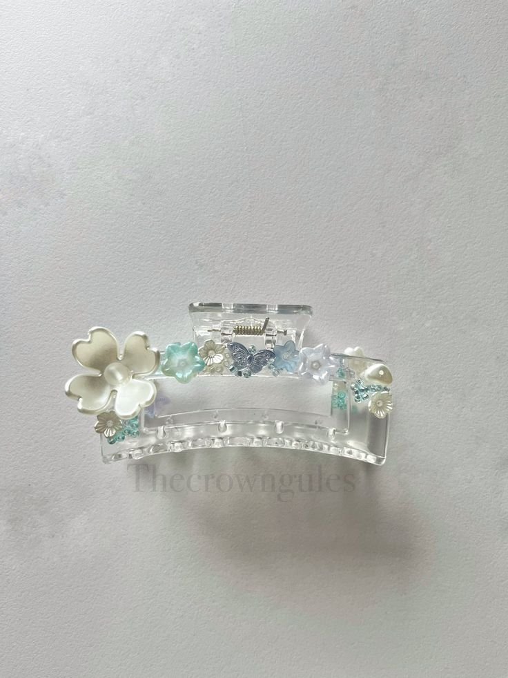 Kẹp tóc hoa trong suốt đính hoa xanh phong cách Hàn Quốc - Ảnh 2